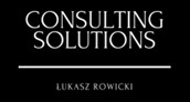 Białe litery na czarnym tle logo firmy Consulting Solution